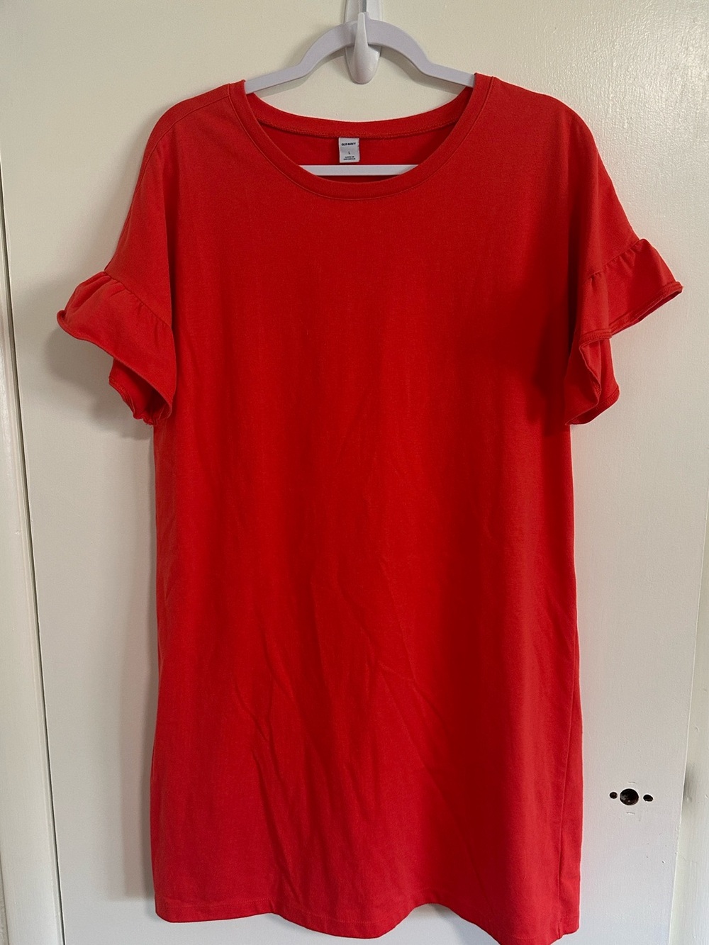 Old Navy Coral Crewneck t-shirt, dress with ruffle sleeves size large